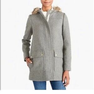 J. Crew Mercantile Parka Coat in Vail Grey with fur trim hood